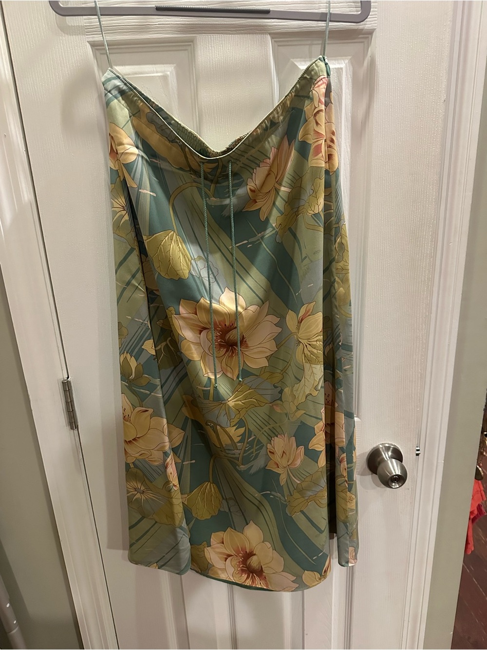 Silk Tommy Bahama Sage Green Floral Maxi Skirt with Yellow Lotus Print - Picture 3 of 4